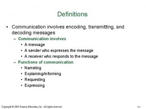 Definitions Communication involves encoding transmitting and decoding messages