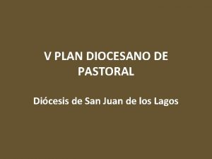 V PLAN DIOCESANO DE PASTORAL Dicesis de San