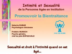 Intimit et Sexualit de la Personne Age en