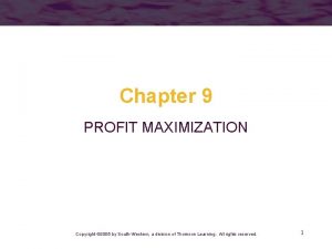Chapter 9 PROFIT MAXIMIZATION Copyright 2005 by SouthWestern