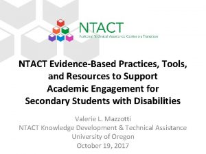 NTACT EvidenceBased Practices Tools and Resources to Support