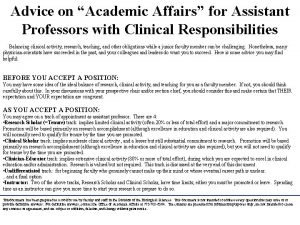 Advice on Academic Affairs for Assistant Professors with