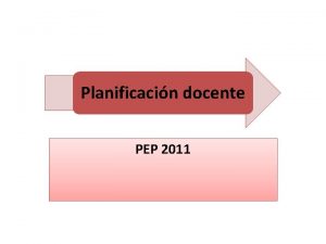 Planificacin docente PEP 2011 Planificacin docente Para qu