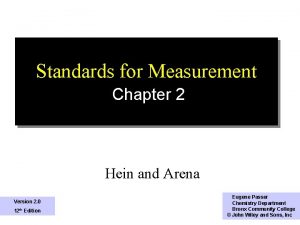 Standards for Measurement Chapter 2 Hein and Arena