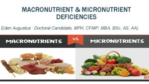 MACRONUTRIENT MICRONUTRIENT DEFICIENCIES Eden Augustus Doctoral Candidate MPH