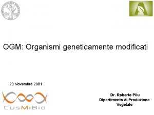 OGM Organismi geneticamente modificati 29 Novembre 2001 Dr