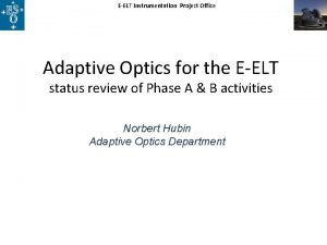 EELT Instrumentation Project Office Adaptive Optics for the