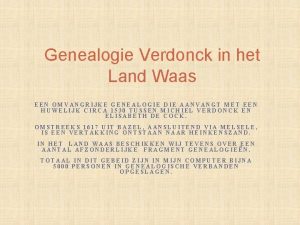 Genealogie Verdonck in het Land Waas EEN OMVANGRIJKE