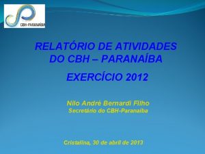 RELATRIO DE ATIVIDADES DO CBH PARANABA EXERCCIO 2012