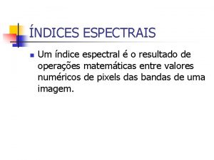 NDICES ESPECTRAIS n Um ndice espectral o resultado