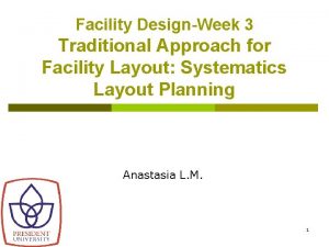 Facility DesignWeek 3 Traditional Approach for Facility Layout
