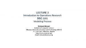 LECTURE 2 Introduction to Operations Research SSC 2201