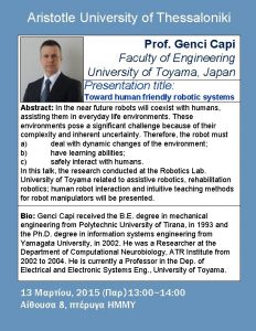 Aristotle University of Thessaloniki Prof Genci Capi Faculty