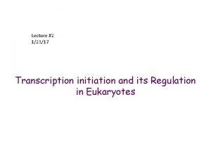 Lecture 2 12317 Transcription initiation and its Regulation