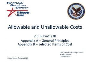 Allowable and Unallowable Costs 2 CFR Part 230