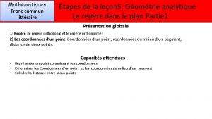 Mathmatiques tapes de la leon 5 Gomtrie analytique