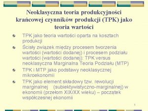 Neoklasyczna teoria produkcyjnoci kracowej czynnikw produkcji TPK jako