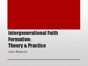 Intergenerational Faith Formation Theory Practice John Roberto FIRST