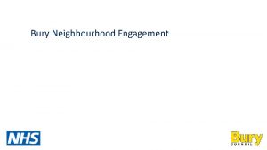 Bury Neighbourhood Engagement Welcome and Introductions Neighbourhood Engagement
