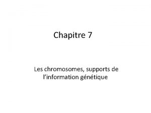 Chapitre 7 Les chromosomes supports de linformation gntique