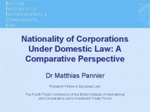 Nationality of Corporations Under Domestic Law A Comparative