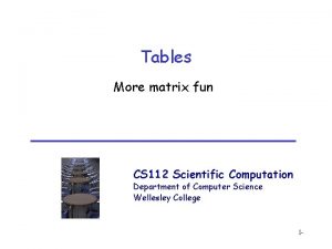 Tables More matrix fun CS 112 Scientific Computation