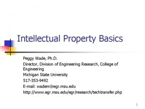 Intellectual Property Basics Peggy Wade Ph D Director