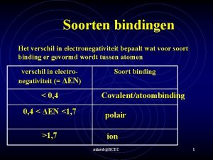 Soorten bindingen Het verschil in electronegativiteit bepaalt wat