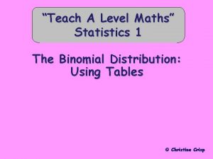 Binomial distribution a level