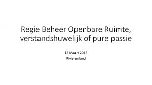 Regie Beheer Openbare Ruimte verstandshuwelijk of pure passie