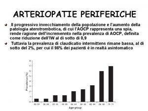 ARTERIOPATIE PERIFERICHE Il progressivo invecchiamento della popolazione e