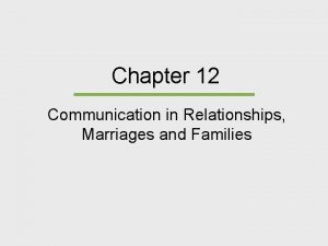 Chapter 12 Communication in Relationships Marriages and Families