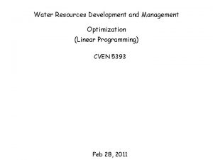 Water Resources Development and Management Optimization Linear Programming