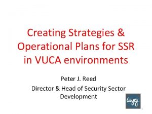 Creating Strategies Operational Plans for SSR in VUCA