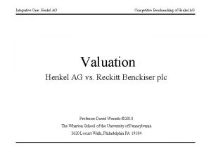 Integrative Case Henkel AG Competitive Benchmarking of Henkel