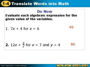 1 4 Translate Words into Math Do Now