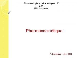 Pharmacologie et thrapeutiques UE 2 11 IFSI 1re