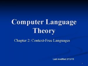 Computer Language Theory Chapter 2 ContextFree Languages Last