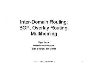 InterDomain Routing BGP Overlay Routing Multihoming Vyas Sekar