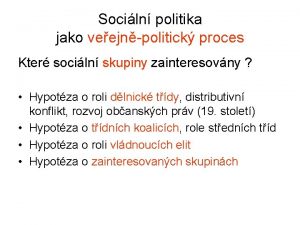 Sociln politika jako veejnpolitick proces Kter sociln skupiny