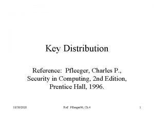 Key Distribution Reference Pfleeger Charles P Security in