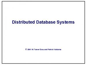 Distributed Database Systems 2001 M Tamer zsu and