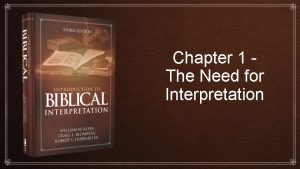 Chapter 1 The Need for Interpretation Why Hermeneutics