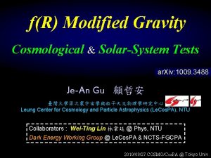 fR Modified Gravity Cosmological SolarSystem Tests ar Xiv