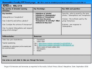 Humanities Faculty PPT front page NB There must