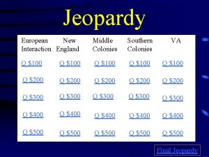 Jeopardy European New Interaction England Middle Colonies Southern