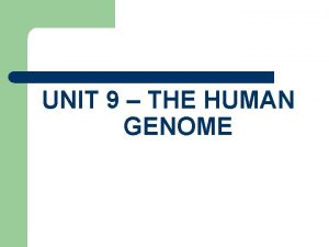 UNIT 9 THE HUMAN GENOME I HUMAN GENETICS