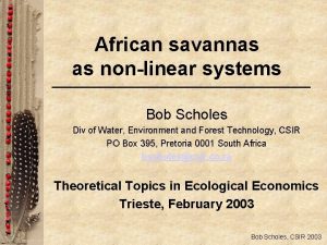 African savannas as nonlinear systems Bob Scholes Div