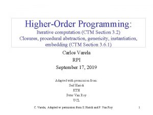 HigherOrder Programming Iterative computation CTM Section 3 2