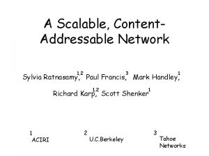 A Scalable Content Addressable Network 1 2 3